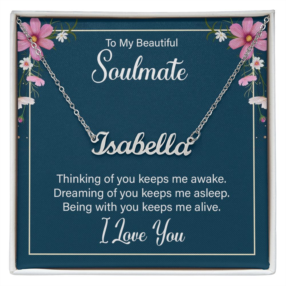 Soulmate Name Necklace-Thinking of you keeps me awake | Custom Heart Design