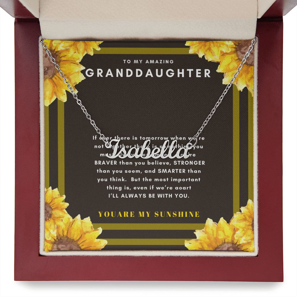 Granddaughter Name Necklace-You are Braver, Stronger & Smarter | Custom Heart Design