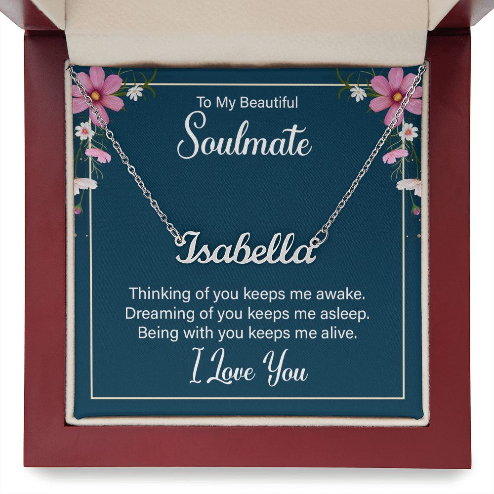 Soulmate Name Necklace-Thinking of you keeps me awake | Custom Heart Design