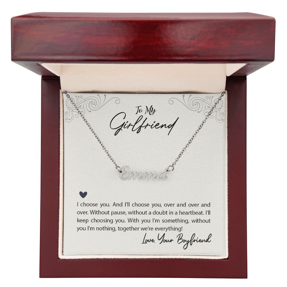 Girlfriend Name Necklace-I choose you | Custom Heart Design