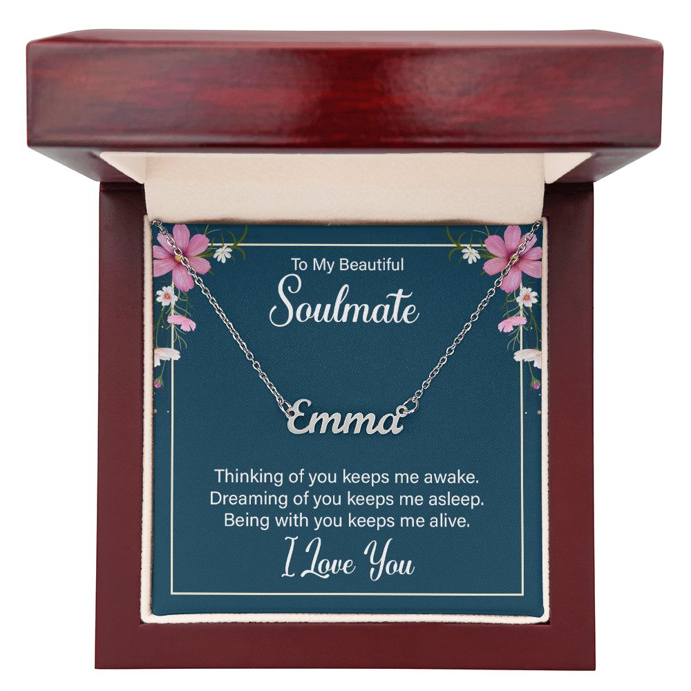 Soulmate Name Necklace-Thinking of you keeps me awake | Custom Heart Design