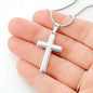 Grandson's Graduation, From Grandpa-Silver Cross Necklace - Custom Heart Design
