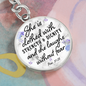 * She is clothed with strength & dignity-Prov 31:25, Bible Verse Keychain - Custom Heart Design