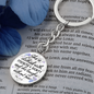 * She is clothed with strength & dignity-Prov 31:25, Bible Verse Keychain - Custom Heart Design