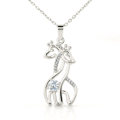 Giraffe Necklace with CZ gemstones for Her - Custom Heart Design