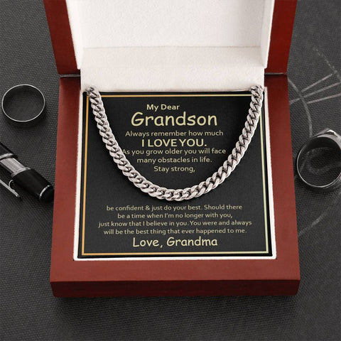 Cuban Linked Chain Necklace for Grandson, Son, Step Son - Custom Heart Design