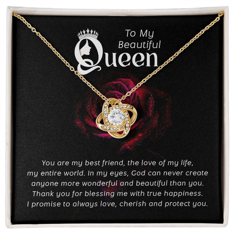 to my queem gold love knot necklace | custom heart design