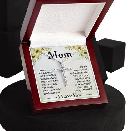 CZ Gemstone Cross Necklace for Mom-Custom Heart Design