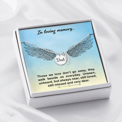 Resting Angels Bereavement Memorial Remembrance Angel Wing Necklace to remember Dad--Custom Heart Design