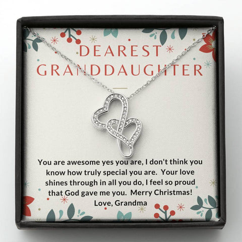 Granddaughter, Your love shines through-Double Hearts Necklace - Custom Heart Design