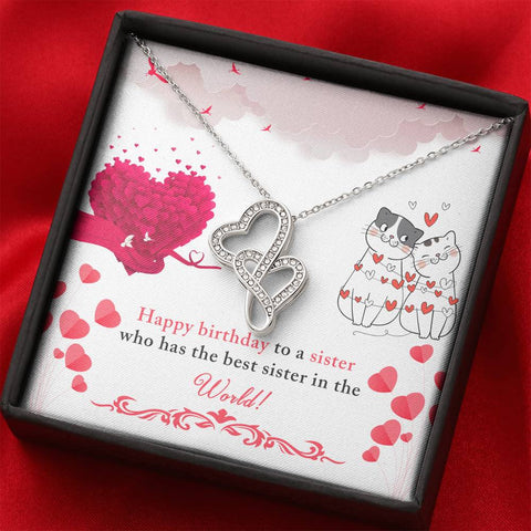 Double Hearts Birthday Necklace for Sister | Custom Heart Design