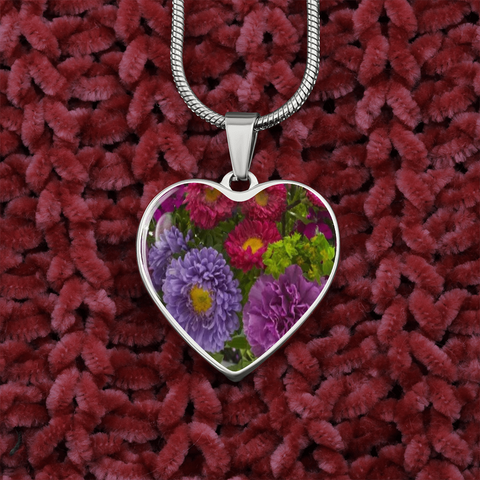 Birth Flower-September Aster Heart Necklace - Custom Heart Design