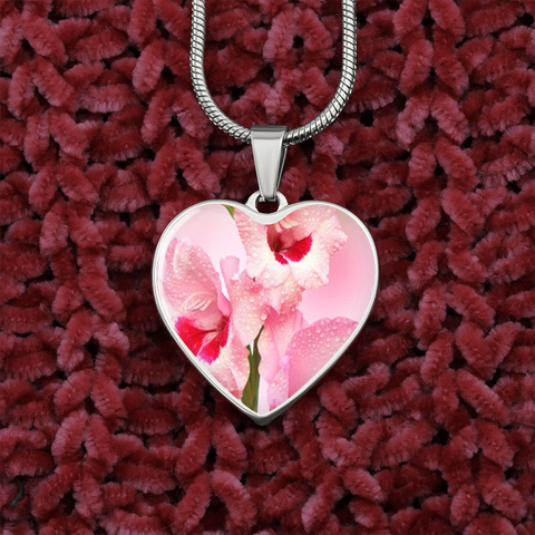 Birth Flower-August Gladiolus Heart Necklace - Custom Heart Design