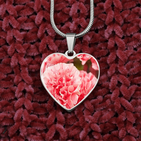 Birth Flower-January Carnation Heart Necklace - Custom Heart Design