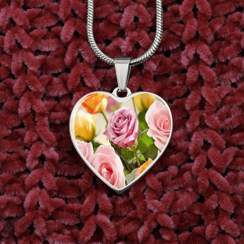 Birth Flower-June Roses Heart Necklace - Custom Heart Design