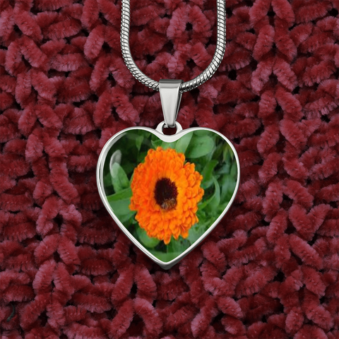 Birth Flower-October Calendula Heart Necklace - Custom Heart Design