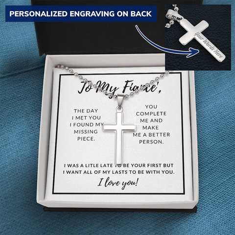 To My Fiancé, The day I met you-Cross Necklace - Custom Heart Design