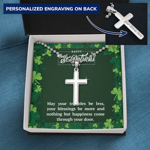 St Pat’s Blessing-Ball Chain Cross Necklace - Custom Heart Design