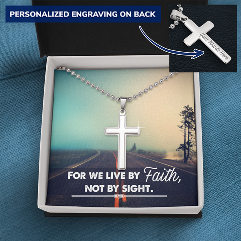 We live by faith-Personalized Cross Necklace - Custom Heart Design