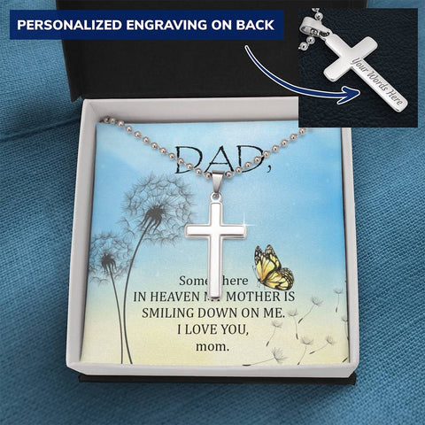 Mom Remembrance-To Dad.  Personalized Cross Necklace - Custom Heart Design