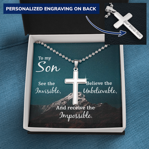 Son, Personalized Cross Necklace - Custom Heart Design