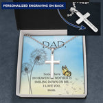Mom Remembrance-To Dad.  Personalized Cross Necklace - Custom Heart Design