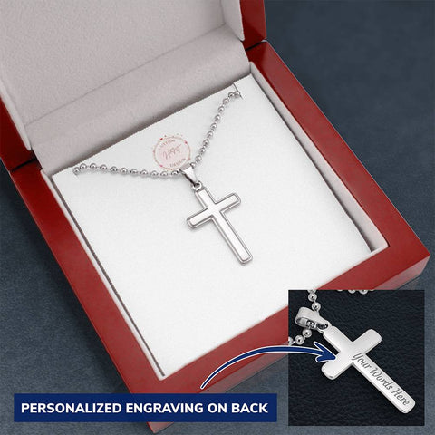 Personalized Cross with Ball Chain Necklace - Custom Heart Design