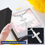 Mom Remembrance, I will feel you in my heart forever-Personalized Cross Necklace - Custom Heart Design