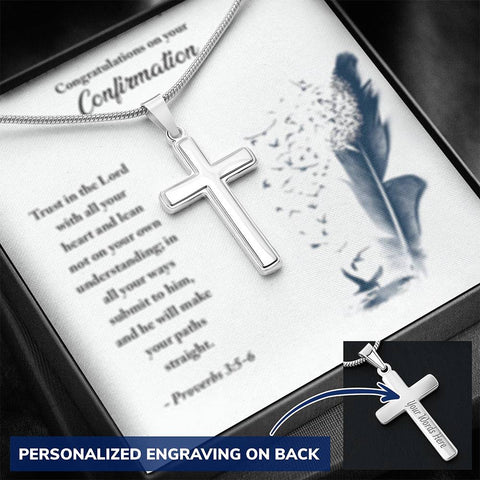 Confirmation Personalized Cross Necklace (Snake Chain)-Trust in the Lord - Custom Heart Design