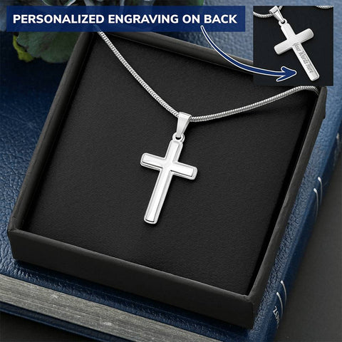 Personalized Cross with Snake Chain Necklace - Custom Heart Design