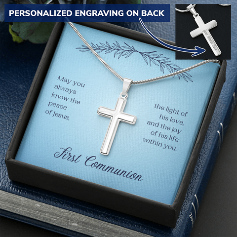 First Communion Personalized Cross Necklace-May you always know Jesus - Custom Heart Design