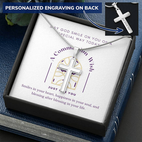 First Communion Wish-Personalized Cross Necklace - Custom Heart Design