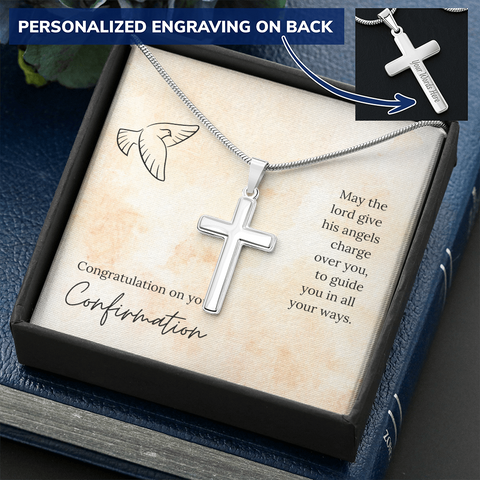 Confirmation Personalized Cross Necklace-May the Lord guide you - Custom Heart Design