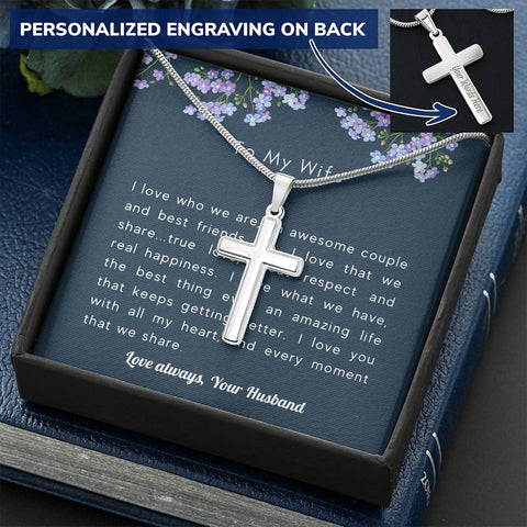 We are awesome together-Artisan Cross Necklace - Custom Heart Design