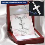 Mom Remembrance, I will feel you in my heart forever-Personalized Cross Necklace - Custom Heart Design