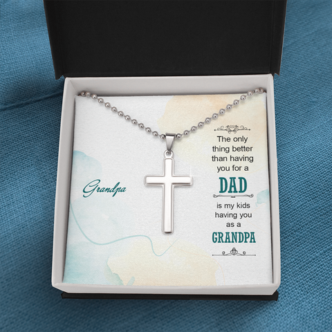 You are a wonderful Grandpa to my kids-Cross Necklace - Custom Heart Design
