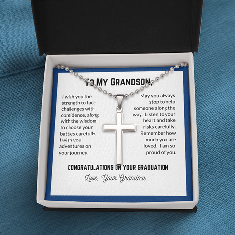 Graduation Cross Necklace for Grandson  | Custom Heart Design
