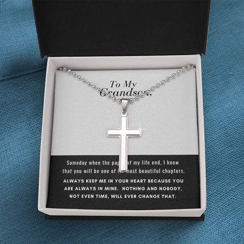 Grandson, Always in my heart-Cross Necklace - Custom Heart Design