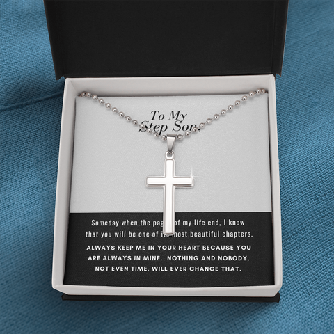 Step Son,You are always in my heart-Cross Necklace - Custom Heart Design