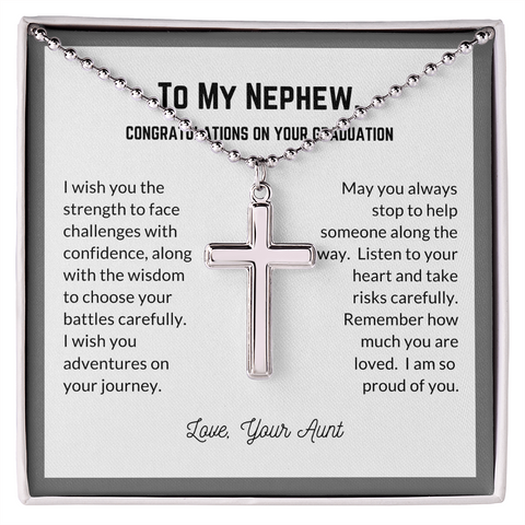 Proud of Nephew, Cross Necklace with Ball Chain | Custom Heart Design