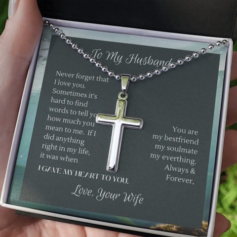I gave my heart to you-Cross Necklace for Husband | Custom Heart Design 