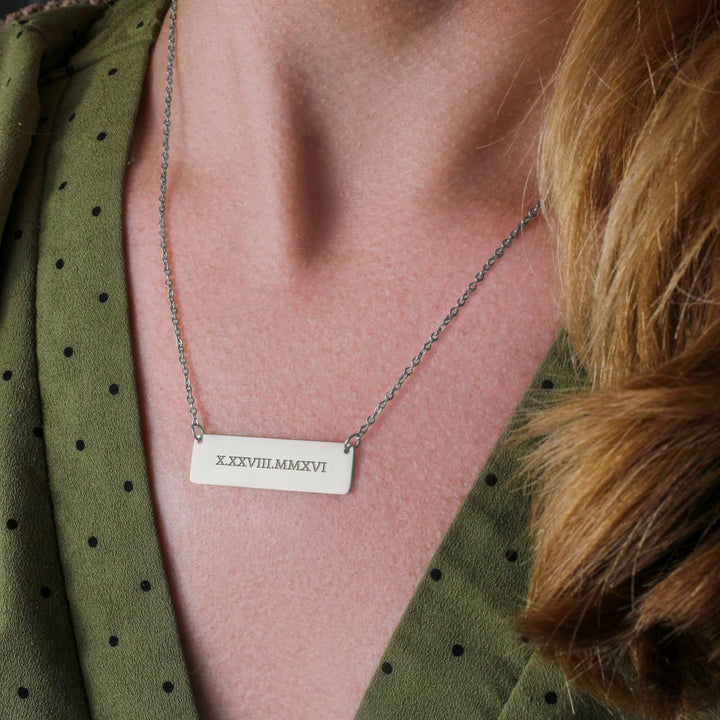 Roman Numeral Bar Necklace Future Mrs and Mr Custom Heart Design