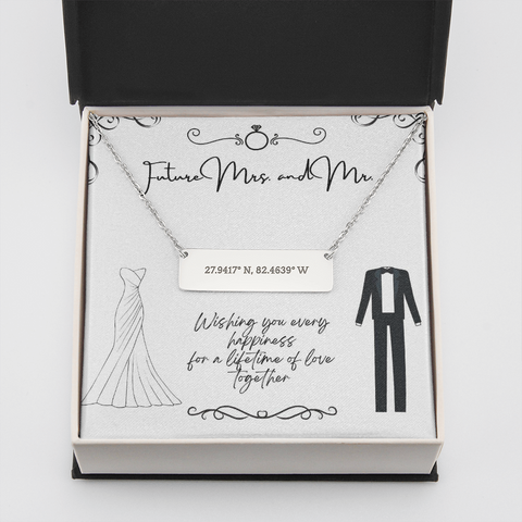 Future Mrs and Mr-Coordinates Bar Necklace - Custom Heart Design