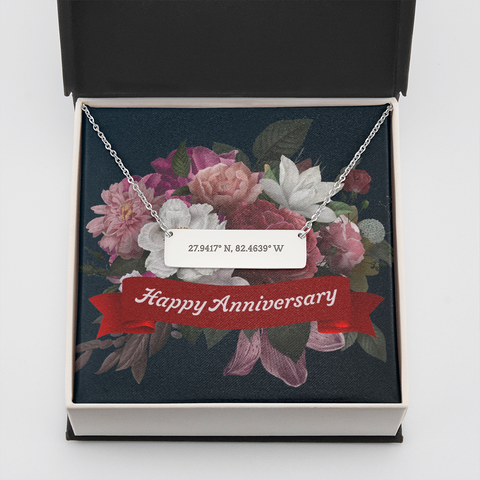 Happy Anniversary-Coordinates Bar Necklace - Custom Heart Design
