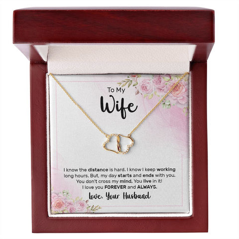 Wife Gold Necklace, Heart Necklace for Wife, Gold Pendant-The distance is hard | Custom Heart Design
