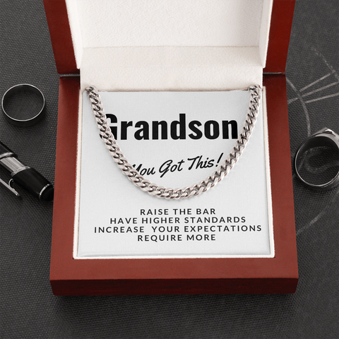 Grandson, You got this-Chain Link Necklace - Custom Heart Design