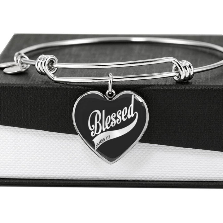 Blessed Graphic Heart Bangle Bracelet - Custom Heart Design