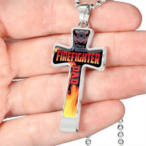 Firefighter Dad-Luxury Cross Necklace - Custom Heart Design