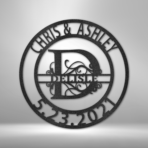 Elaborate Split Letter Family Name - Custom Heart Design