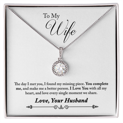 Wife Solitaire Necklace, Necklace for Wife, Silver Jewelry for Wife-You complete me | Custom Heart Design